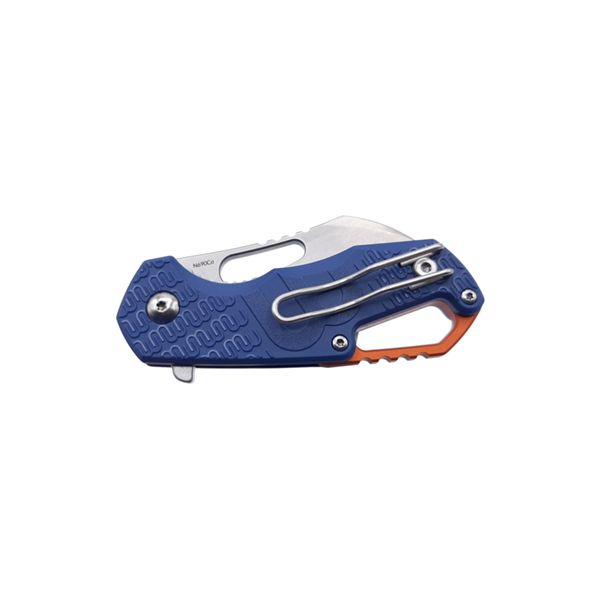 MKM ISONZO – N690 SW HAWKBILL bld, BLU FRN hdl - ORG Al SPACER & RING - S/S REV. CLIP, S/S LINER LOCK - FLIPPER - THUMB HOLE OPENING