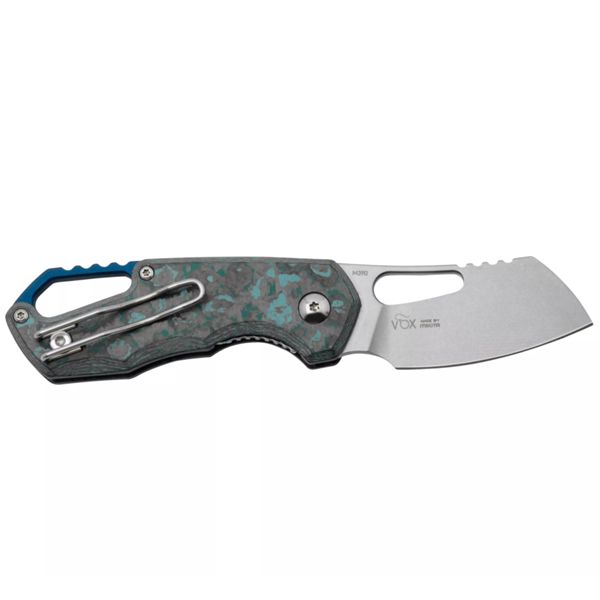 MKM ISONZO-M390 SW CLEAV.BL.-ARCTIC STORM CF hdl, POLISHED HARDWARE - BLUE ALUMINUM SPACER + RING, Vs. art. FX-MKM05-2 SW CFA