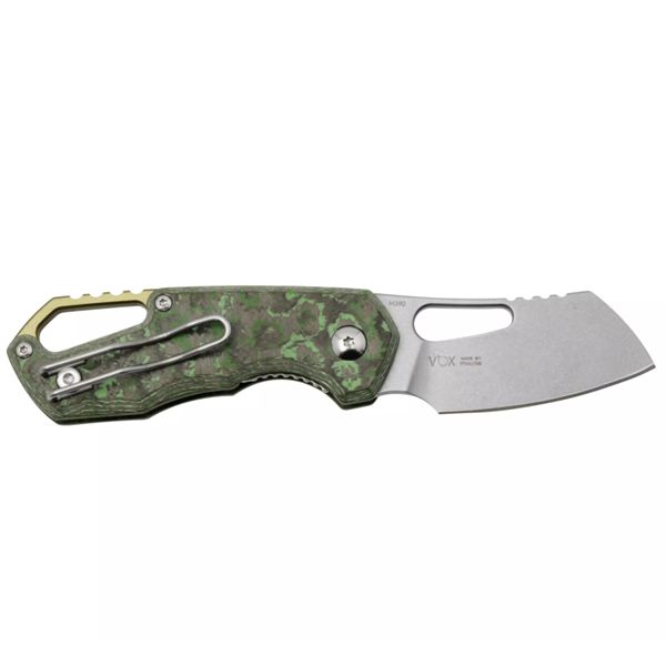 MKM ISONZO-M390 SW CLEAV.BL.-JUNGLE WEAR CF hdl, POLISHED HARDWARE - GREEN ALUMINUM SPACER + RING, Vs. art. FX-MKM05-2 SW CFJ