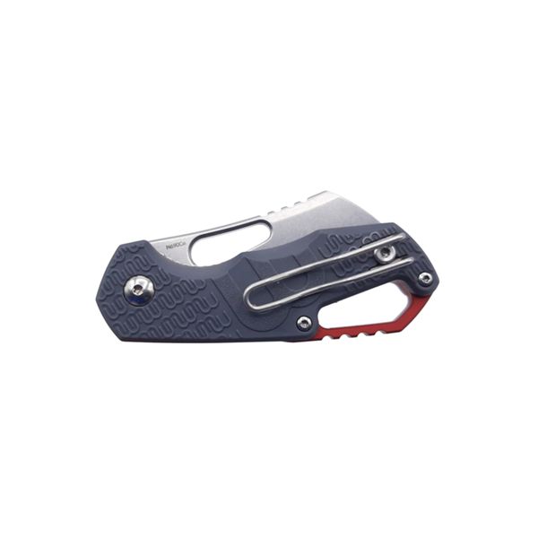 MKM ISONZO – N690 SW CLEAVER bld, GRY FRN hdl - RED Al SPACER & RING - S/S REV. CLIP, S/S LINER LOCK - THUMB HOLE OPENING