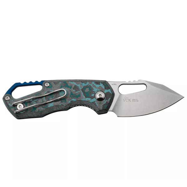 MKM ISONZO-M390 SW CLIP PT.BL.-ARCTIC STORM CF hdl, POLISHED HARDWARE - BLUE ALUMINUM SPACER + RING, Vs. art. FX-MKM05-3 SW CFA