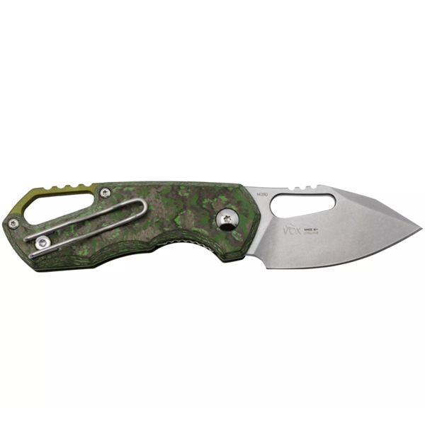 MKM ISONZO-M390 SW CLIP PT.BL.-JUNGLE WEAR CF hdl, POLISHED HARDWARE - GREEN ALUMINUM SPACER + RING, Vs. art. FX-MKM05-3 SW CFJ