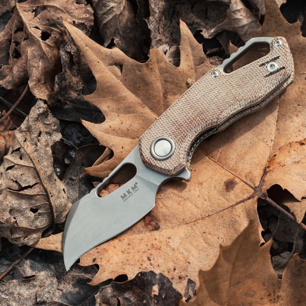 MKM ISONZO – M390 SW HAWKB bld - NAT CNV MICARTA h, SW Ti SPACER & RING - S/S LINER LOCK & REV. CLIP, FLIPPER - THUMB HOLE OPENING +ZIP NYLON POUCH