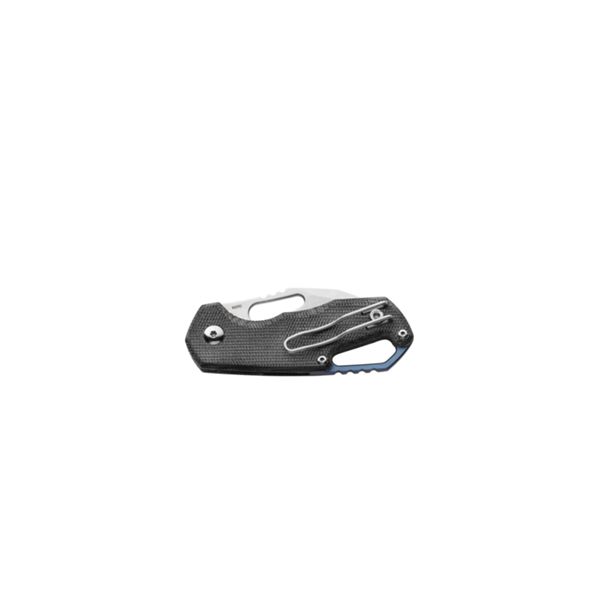 MKM ISONZO – M390 SW CLIP P. bld - BLK CNV MICARTA, BLU Ti SPACER & RING - S/S LINER LOCK & REV. CLIP, THUMB HOLE OPENING +ZIP NYLON POUCH