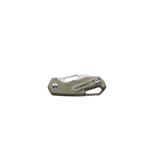 MKM ISONZO – M390 SW CLIP P. bld - GRN CNV MICARTA, BRO Ti SPACER & RING - S/S LINER LOCK & REV. CLIP, THUMB HOLE OPENING +ZIP NYLON POUCH