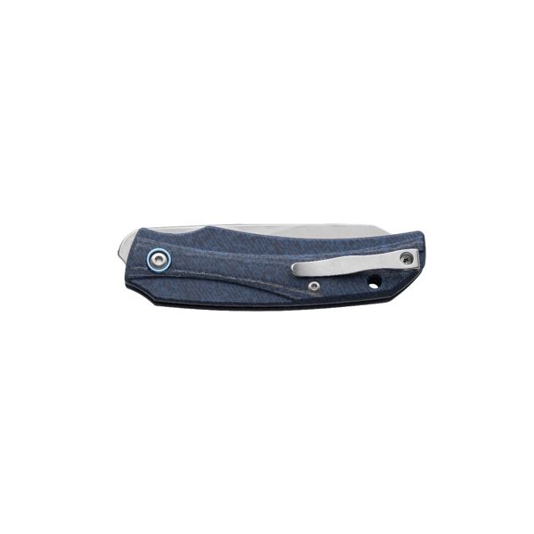 MKM ICE – MAGNACUT SW bld - DENIM CANVAS MICARTA hdl, S/S LINER, SPACER AND REVERSIBLE CLIP, +ZIP NYLON POUCH