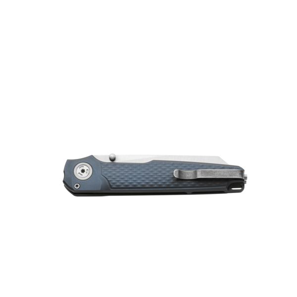 MKM MIURA – MAGNACUT SW bld - SOLID Grey Alu hdl, BUTTON LOCK - REV. S/S CLIP - S/S SCREWS, THUMB STUD OPENING +ZIP NYLON POUCH