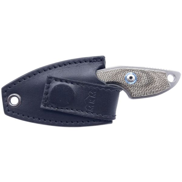 MKM MIKRO 1 – M390 SW DROP FIXED bld, CF hdl, +MKM POCKET LEATHER SHEATH w/MAGNETIC CLIP