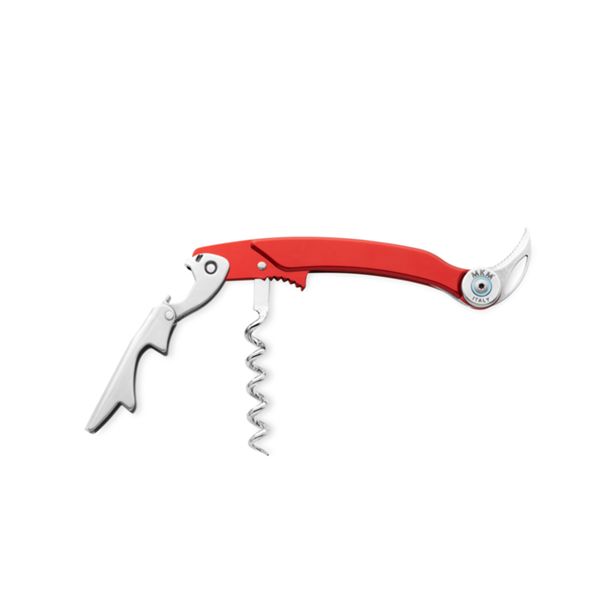 MKM OMNIA – CORKSCREW, S/S SPIRAL AND DOUBLE LEVER SYSTEM DLS w/CAP LIFTER AND SPIRAL, ALUMINUM RED hdl