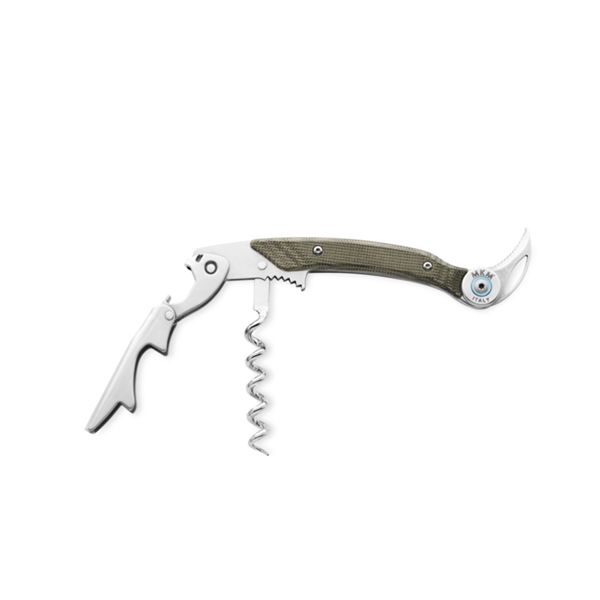 MKM OMNIA – CORKSCREW, S/S SPIRAL AND DOUBLE LEVER SYSTEM DLS w/CAP LIFTER AND SPIRAL, GREEN CANVAS MICARTA hdl