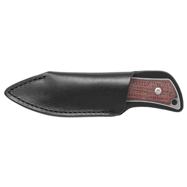 MERCURY KALI – N690 SW DROP POINT FIXED bld, RED BURLAP MICARTA hdl, BLK LEATHER SHEATH w/CLIP