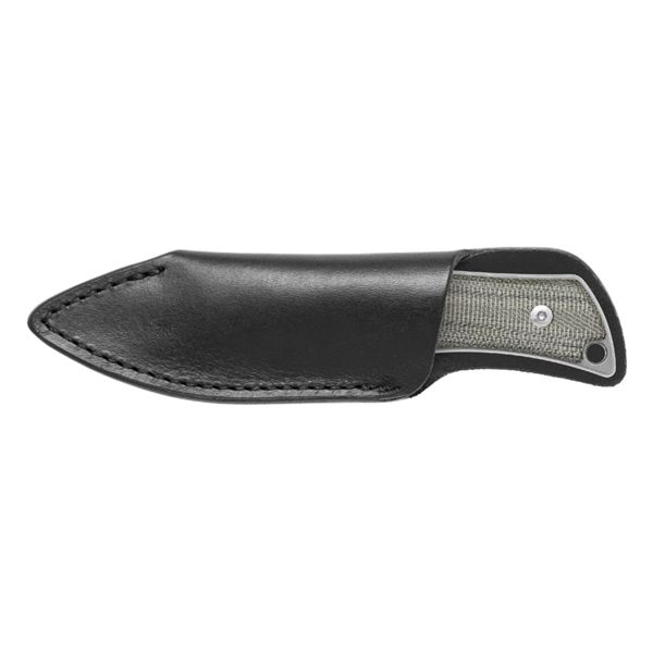 MERCURY KALI – N690 SW DROP POINT FIXED bld, GRN CNV MICARTA hdl, BLK LEATHER SHEATH w/CLIP