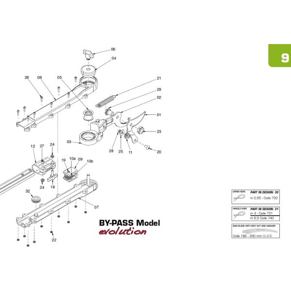 Art. 5 - TOP PRUNER SNIPER BY-PASS BLADE, from mm 1670 to mm 2605, gr. 1560, CUT Ø 40, MOQ 2 pcs