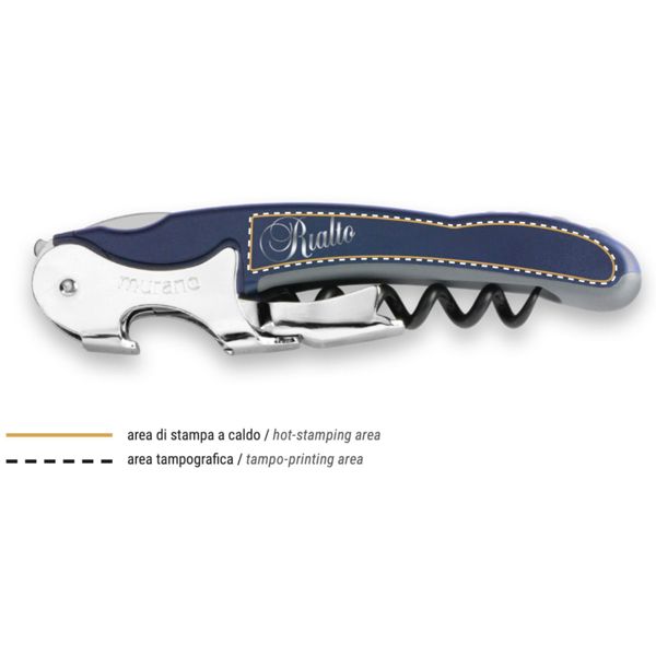 CORKSCREW RIALTO, S/S SERRATED bld, S/S DOUBLE LEVER, C/S BLK COATED SPIRAL, GRY GUM + PLASTIC BLUE hdl, BULK pkg