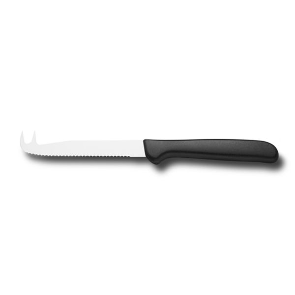 KITCHEN KNIFE EASY CUT, CHEESE KNIFE CM 11, MIRROR POLISHED/SATIN FINISH bld, AISI 420 STAINLESS STEEL bld,  BLACK Atoxic Plastic hld