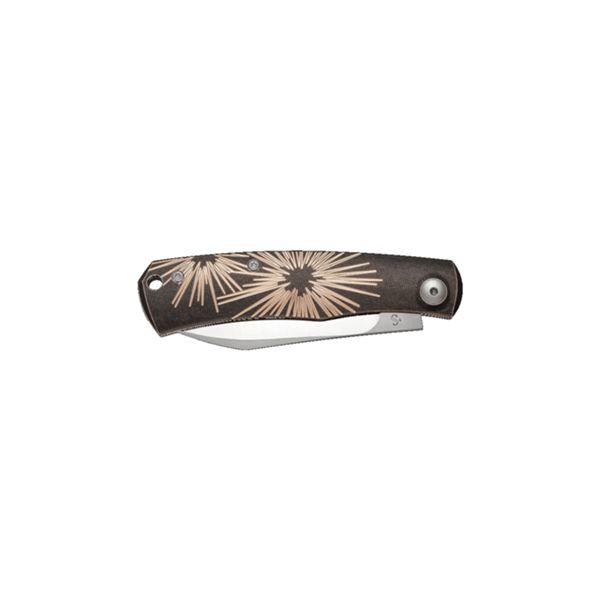 VIPER, HUG, FOLD. KNIFE, BOHLER M390 SATIN bld, DSW BRONZE STAR hdl, ROUNDED STEEL SPRING W.NR.1.4034 SPRING, LEATHER SHEATH