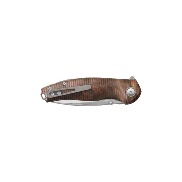 VIPER, VALE, CPM MagnaCut Satin bld, Double nested Liner, Walnut wood / Titanium hdl, Bearings / Leather pocket sheath with clip