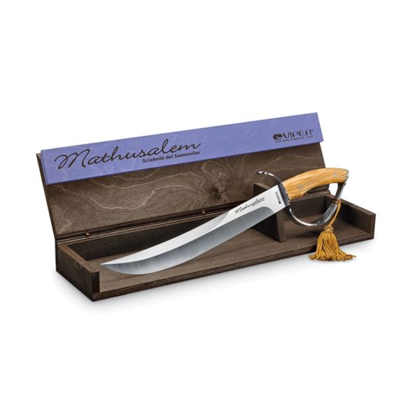 VIPER, MATHUSALEM - SOMMELIER'S SABRE, W.NR.1.4116 bld, OLIVE WOOD hdl, WOODEN GIFT CASE