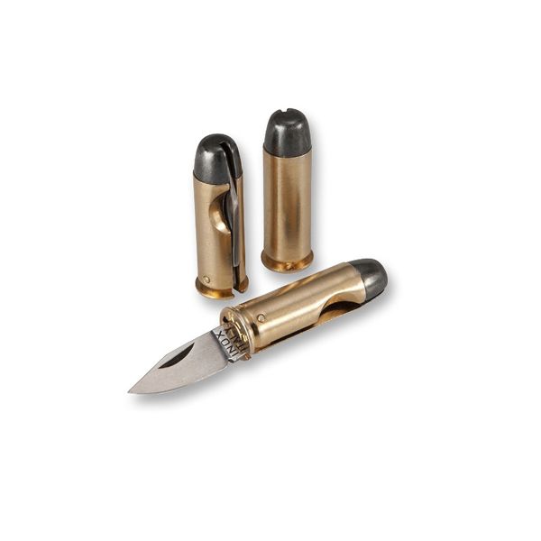 FOLD. KNIFE, BULLET - GOLD-PLATED hdl GOLD LOOK, 44 MAGNUM Mod. S/S bld 25 pcs DISPLAY-BOX