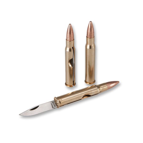 FOLD. KNIFE, BULLET - GOLD-PLATED hdl GOLD LOOK, 30-06 Mod. S/S bld 25 pcs DISPLAY-BOX