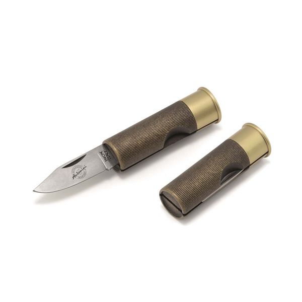 FOLD. KNIFE, CARTRIDGE - PLASTIC hdl BRONZE LOOK, GAUGE 12 Mod. S/S bld, BULK pkg