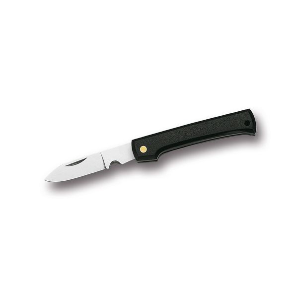 FOLD. KNIFE ELECTRICIAN VOLT LINE, BLK PLASTIC hdl, C/S bld, w/ROUND WIRE-SCRAPER, BULK pkg