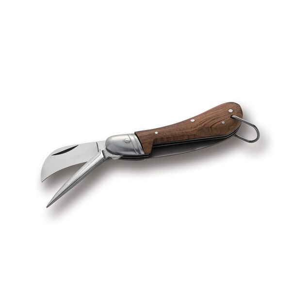 FOLD. KNIFE PRUNING INDUSTRIAL, WOOD hdl +RING, C/S 2 UTN: BLADE & SPIKE, BULK pkg