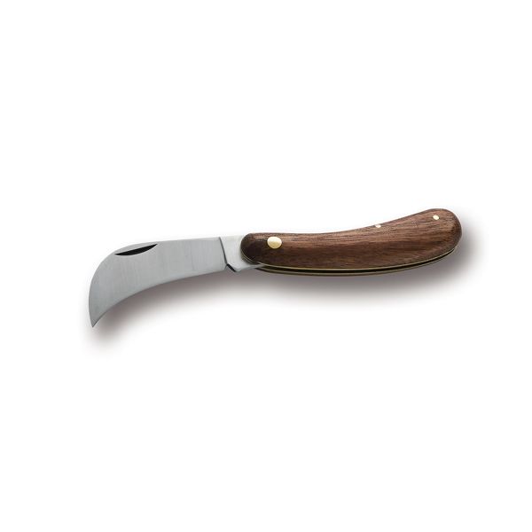 FOLD. KNIFE PRUNING PROFESSIONAL, WOOD hdl, C/S bld, BRASS CASE AND RIVET, BULK pkg