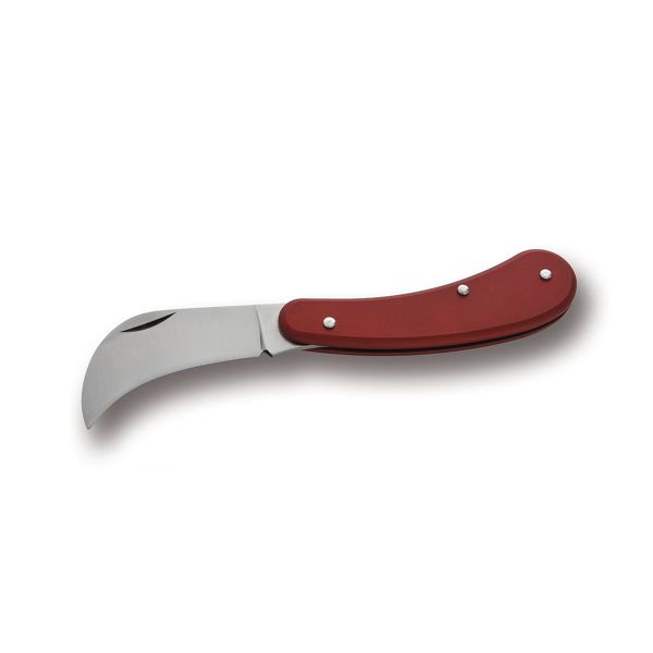 FOLD. KNIFE PRUNING HIGH-TECH, RED ALUMINUM hdl w/CLIP, C/S bld, RETAIL pkg