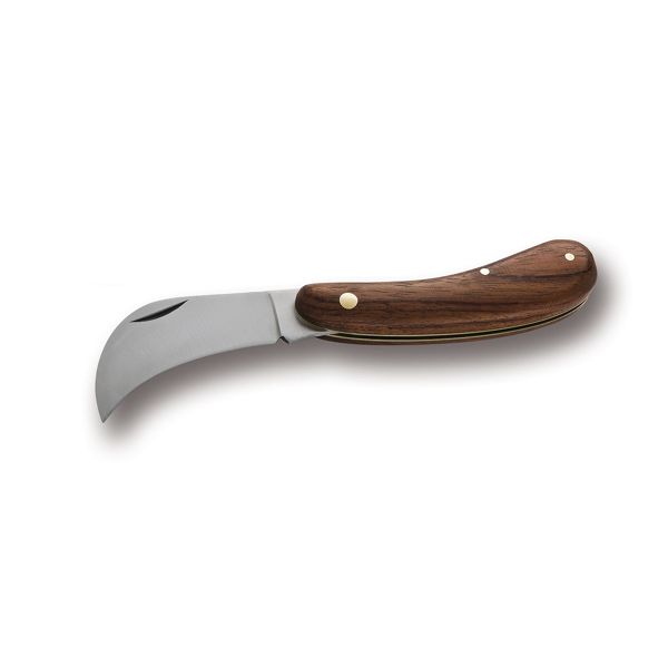 FOLD. KNIFE PRUNING PROFESSIONAL, WOOD hdl, C/S bld, BRASS CASE AND RIVET, BULK pkg