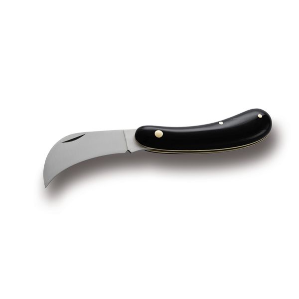 FOLD. KNIFE PRUNING PROFESSIONAL, BLK PLASTIC hdl, C/S bld, BRASS CASE AND RIVET, BULK pkg