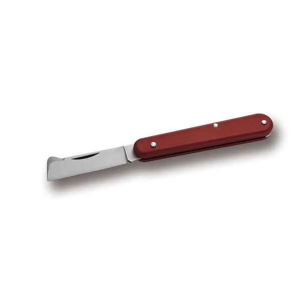 FOLD. KNIFE GRAFTING HIGH-TECH, RED ALUMINUM hdl w/CLIP, C/S bld, RETAIL pkg