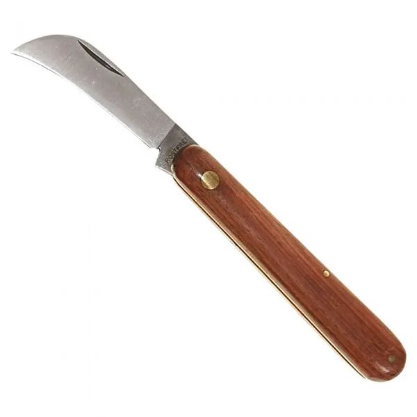 FOLD. KNIFE PRUNING PROFESSIONAL, WOOD hdl, S/S bld, BRASS CASE AND RIVET, BULK pkg