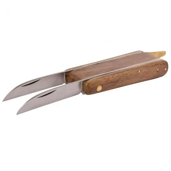 PECAN BUDDING KNIFE, DOUBLE C/C bld, WOOD hdl, BRASS CASE AND RIVET, BULK pkg