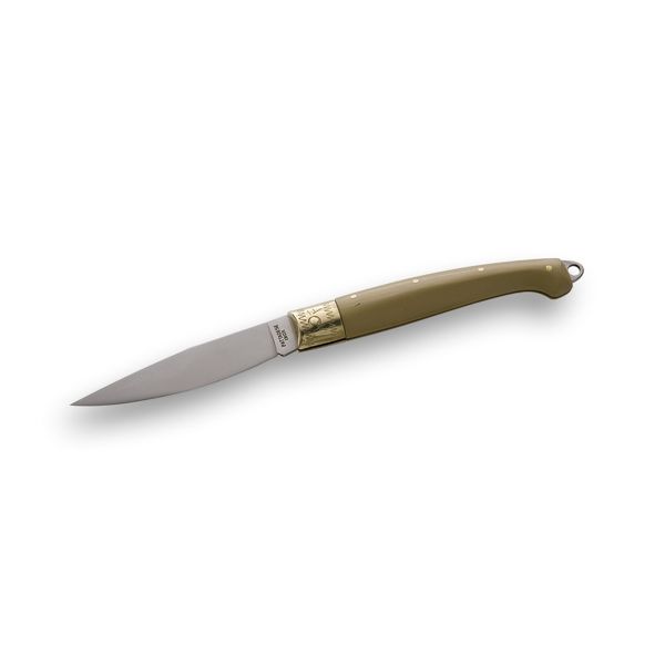 FOLD. KNIFE, PATTADA, PLASTIC HORN hdl, S/S bld + BRASS BOLSTER, CM 20 (L), BULK pkg