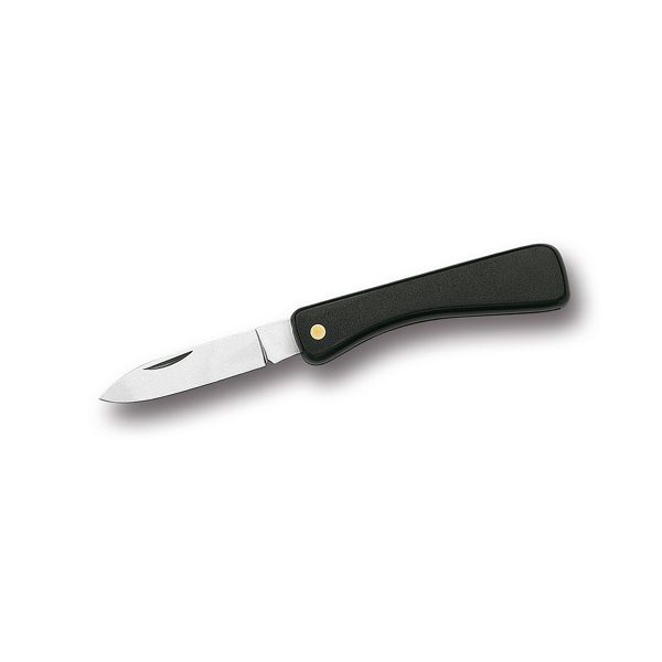 FOLD. KNIFE ELECTRICIAN CLASSIC, BLK PLASTIC hdl, C/S DROP-POINTED bld, w/o WIRE-SCRAPER, BULK pkg