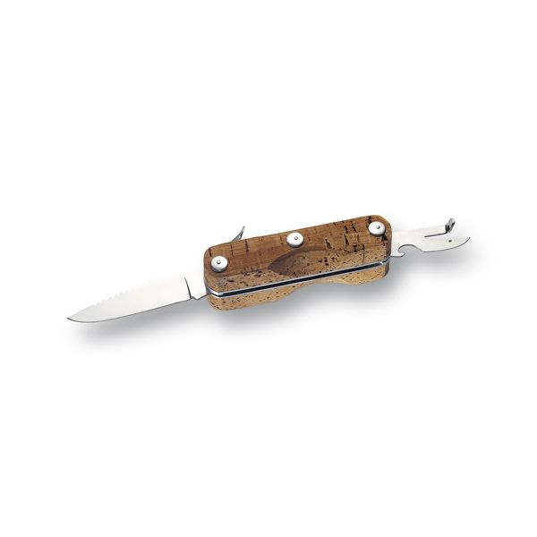 FOLD. KNIFE BOAT-FISHING BARCA, CORK hdl, FLOATING, S/S bld + BOTTLE & CAN OPENER, BULK pkg