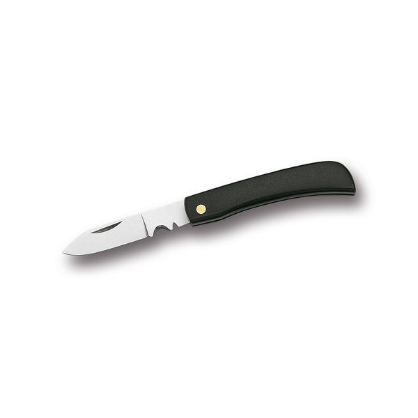 FOLD. KNIFE ELECTRICIAN WATT LINE, BLK PLASTIC hdl, S/S bld, w/2 WIRE-SCRAPER ROUND-TRIANGLE, BULK pkg