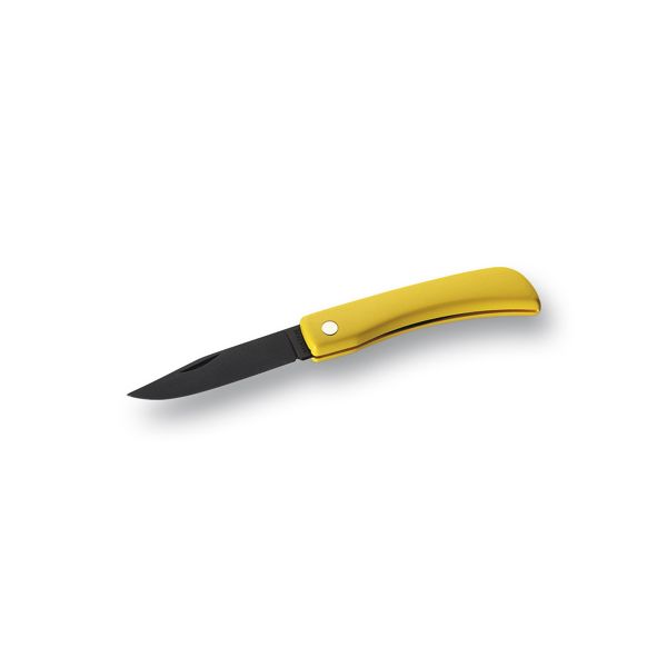 FOLD. KNIFE BOAT-FISHING BARCA, YEL PLASTIC hdl, S/S BLACK PTFE bld, CM 16, BULK pkg