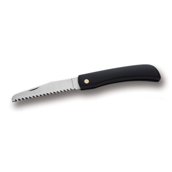 FOLD. KNIFE PRUNING TRAD., BLK PLASTIC hdl, S/S SAWED bld, BULK pkg