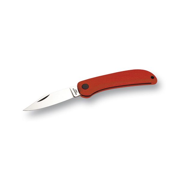 FOLD. KNIFE ELECTRICIAN OHM LINE, RED PLASTIC hdl, S/S CLIP-POINTED bld, w/o WIRE-SCRAPER, BULK pkg