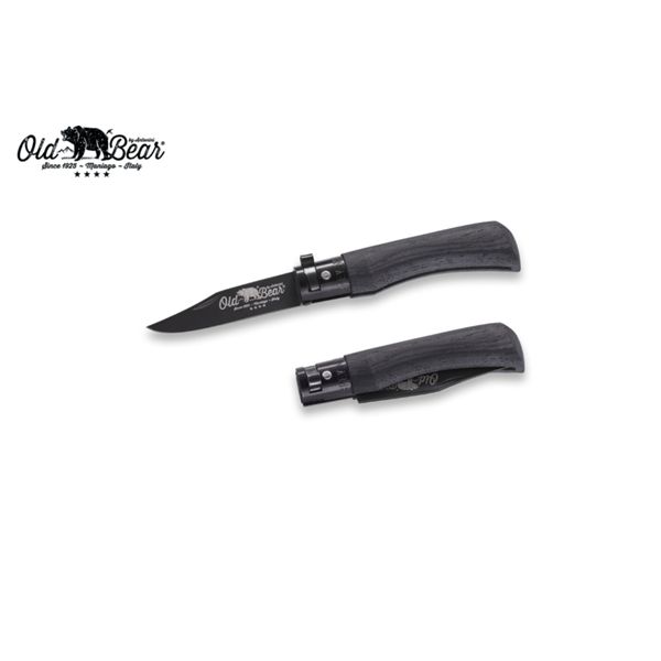 FOLD. KNIFE OLD BEAR TOTAL BLACK LAMINATED hdl, S/S BLACK PTFE bld, CM 15 (XS), RETAIL pkg