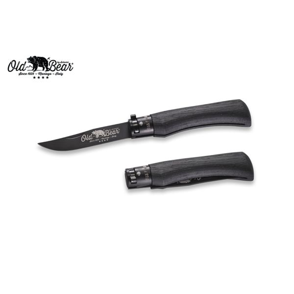 FOLD. KNIFE OLD BEAR TOTAL BLACK LAMINATED hdl, S/S BLACK PTFE bld, CM 19 (M), RETAIL pkg