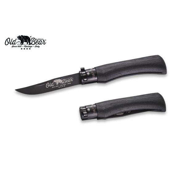 FOLD. KNIFE OLD BEAR TOTAL BLACK LAMINATED hdl, S/S BLACK PTFE bld, CM 21 (L), RETAIL pkg