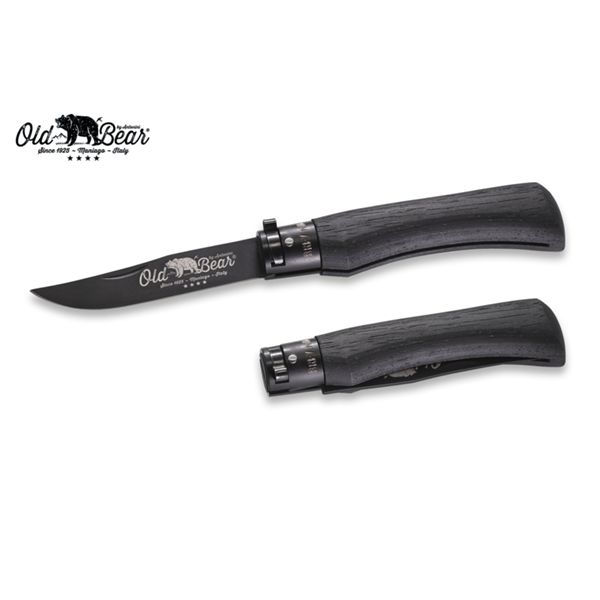 FOLD. KNIFE OLD BEAR TOTAL BLACK LAMINATED hdl, S/S BLACK PTFE bld, CM 23 (XL), RETAIL pkg