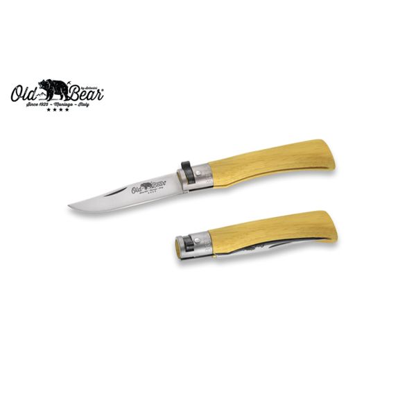 FOLD. KNIFE OLD BEAR FULL COLOR, LAMINATED YEL hdl, S/S bld, CM 17 (S), RETAIL pkg