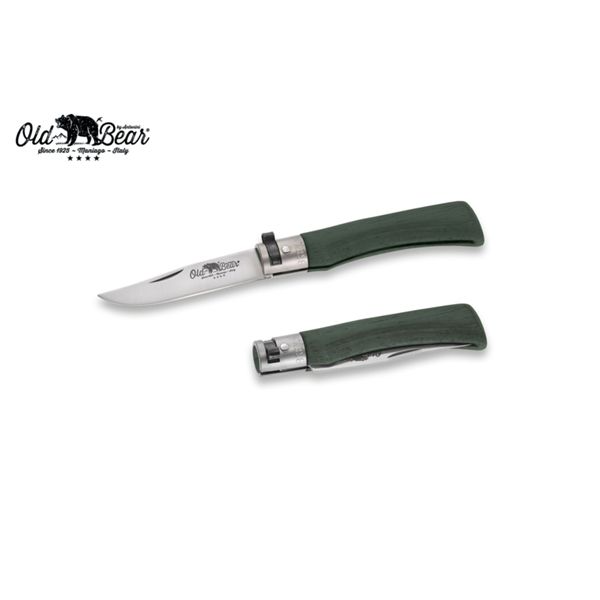 FOLD. KNIFE OLD BEAR FULL COLOR, LAMINATED GRN hdl, S/S bld, CM 17 (S), RETAIL pkg