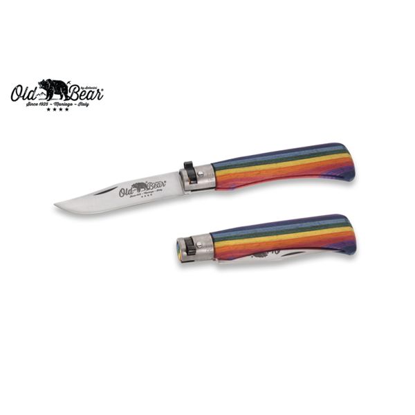 FOLD. KNIFE OLD BEAR RAINBOW, LAMINATED hdl, S/S bld, CM 19 (M), RETAIL pkg