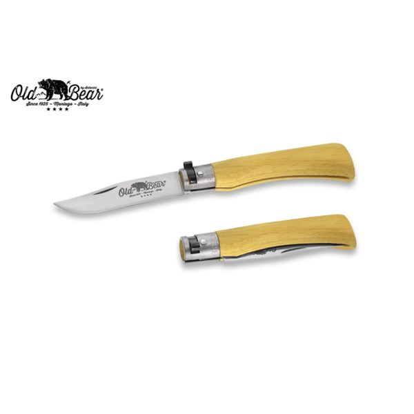 FOLD. KNIFE OLD BEAR FULL COLOR, LAMINATED YEL hdl, S/S bld, CM 19 (M), RETAIL pkg