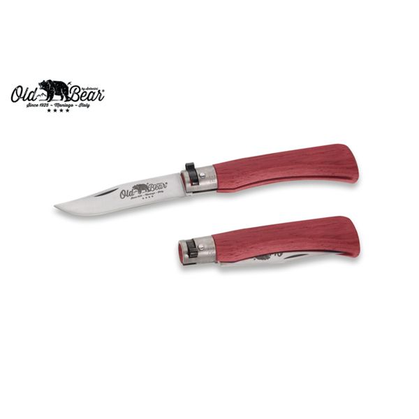 FOLD. KNIFE OLD BEAR FULL COLOR, LAMINATED RED hdl, S/S bld, CM 19 (M), RETAIL pkg